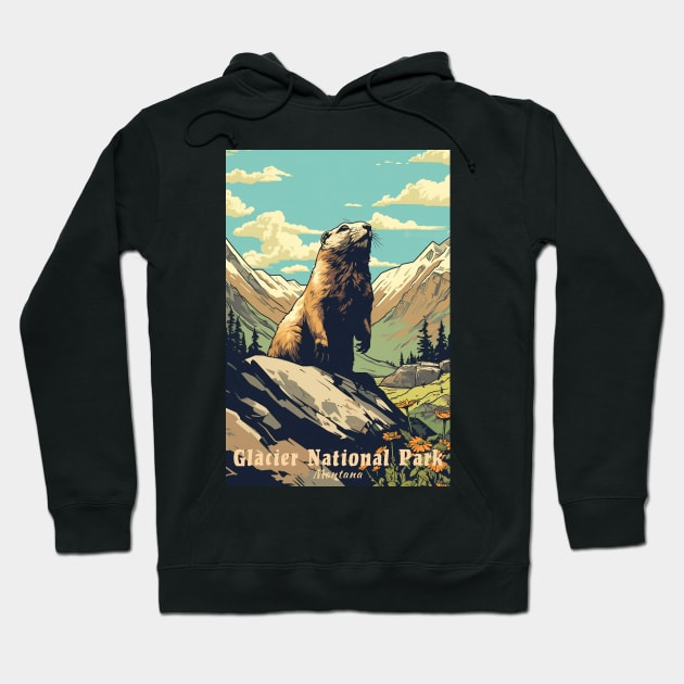 Glacier National Park Travel Poster Hoodie by GreenMary Design